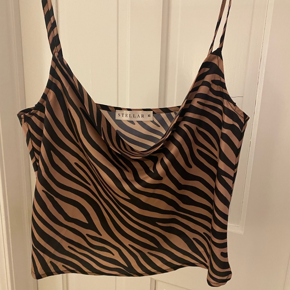 Zebra Print Satin Tank - XSMALL / Tan